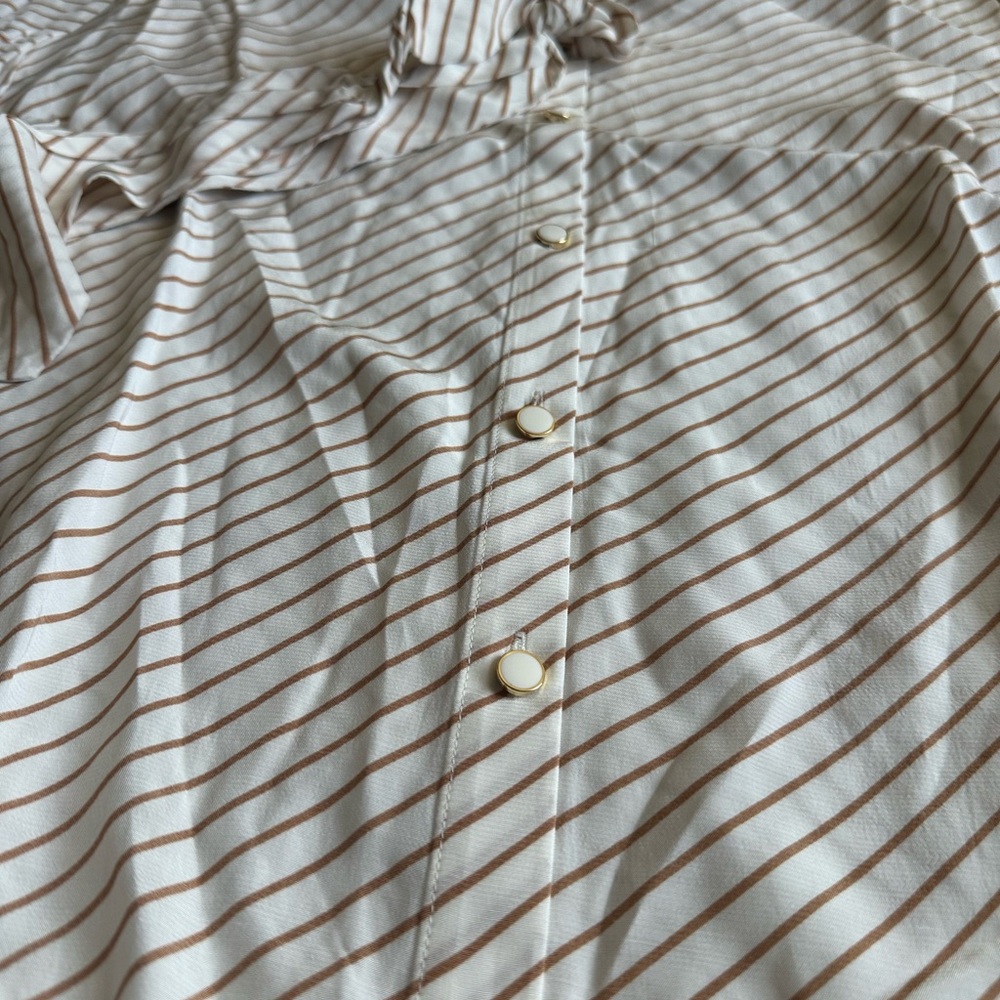 Talbots Cream and Tan Striped Button-Front Blouse